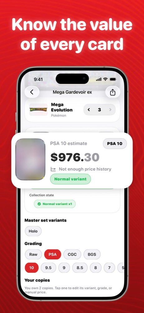 PokeSnap Pokemon card price checker showing market value and graded card estimates